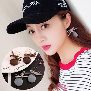 Suede Bow Wooden Disc Dangle Earring Brown - One Size