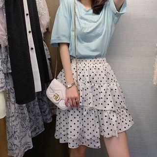 Asymmetric Polka Dot A-line Mini Tiered Skirt
