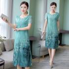 Traditional Chinese Short-sleeve Printed Layered Midi Dress