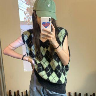 Cut Out Argyle Sweater