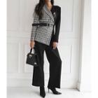 Houndstooth-panel Mock Two-piece Jumpsuit With Belt