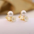 Faux Pearl Scallop Flower Earring 1 Pair - Clip On Earring - White - One Size