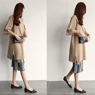 Wide-sleeve Wool Blend Knit Dress