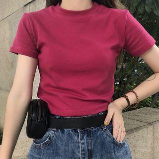 Short-sleeve Cropped T-shirt Rose Pink - One Size