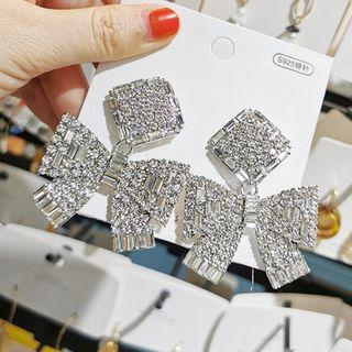 Rhinestone Bow Dangle Earring 1 Pair - Light Silver - One Size