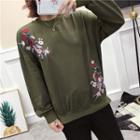 Flower Embroidered Long Sleeve Pullover