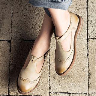 Wingtip T-strap Flats