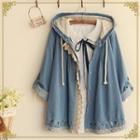 Lace Trim Hooded Chambray Jacket