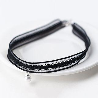 925 Sterling Silver Faux Pearl Lace Choker As Shown In Figure - One Size