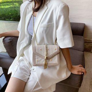 Fringed Floral Embroidered Woven Crossbody Bag