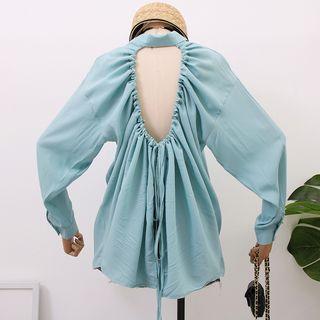 Drawstring Open-back Loose-fit Shirt