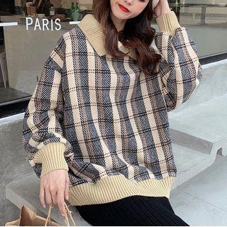 Contrast Trim Check Pullover