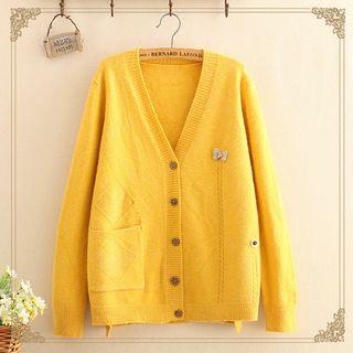 Bow-accent Long-sleeve Knit Cardigan