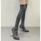 Pointed Kitten-heel Over-the-knee Knit Boots