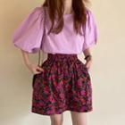 Balloon-sleeve Blouse / Floral Print Mini A-line Skirt