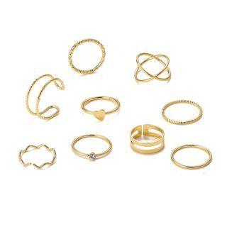 Set Of 9: Rhinestone / Alloy Ring (various Designs) Set Of 9 - 5508601 - Gold - One Size