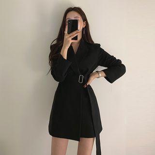 Tie-waist Open Front Long Blazer