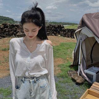 Cold-shoulder Button-up T-shirt