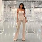 Plain Split Tank Top / High-waist Plain Straight-cut Pants