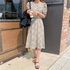 Puff-sleeve Leopard Dress With Sash Ivory - One Size
