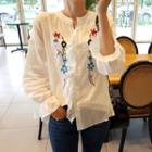 Floral Embroidered Bell-sleeve Blouse