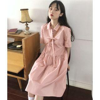 Bow Strap Shirt Short-sleeve Dress