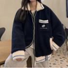 Contrast Collar Fleece Zip-up Jacket