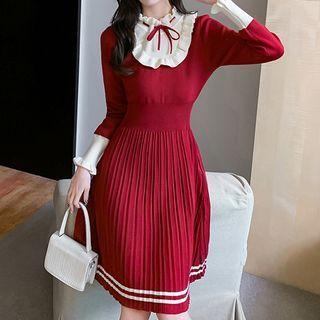 Two-tone Panel Knit Midi A-line Dress
