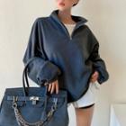 Plain Drop-shoulder Half-zip Sweatshirt