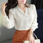 Pleated Bishop-sleeve Frill-cuff Top
