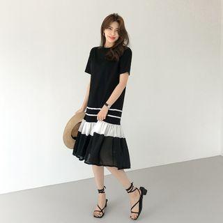 Contrast-trim Chiffon Midi Dress