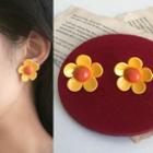 Flower Resin Earring 1 Pair - 0804b - Triangle Clip On Earring - Flower - Yellow - One Size