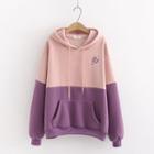 Planet Embroidered Two-tone Hoodie As Shown In Figure - One Size