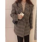 Double-breasted Checked Wool Blend Coat One Size