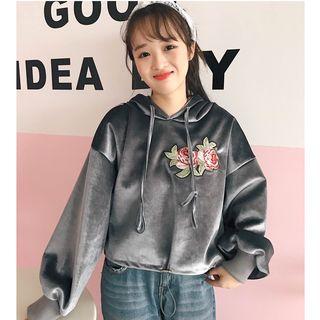 Floral Embroidered Velvet Hoodie