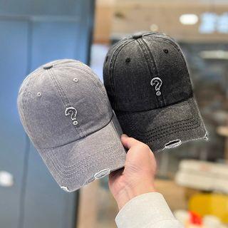 Question Mark Distressed Denim Baseball Cap