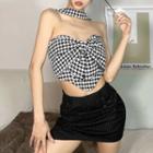Halter Houndstooth Cropped Camisole Top