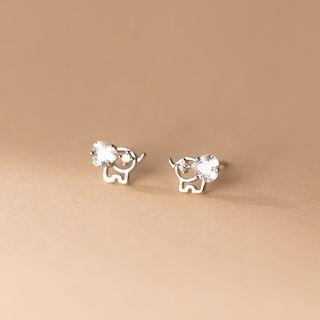 Rhinestone Elephant Stud Earring 1 Pair - S925 Silver - Silver - One Size