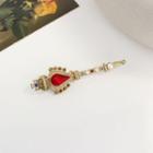 Embellished Brooch 1 Pc - Red Rhinestone - Gold - One Size
