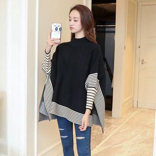 Dolman-sleeve Long-sleeved Loose-fit Crewneck Cape