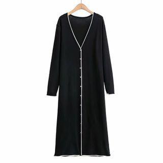 Contrast Trim Midi A-line Knit Dress
