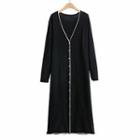 Contrast Trim Midi A-line Knit Dress