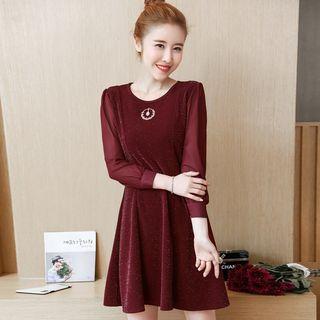 Crew-neck Long-sleeve A-line Dress