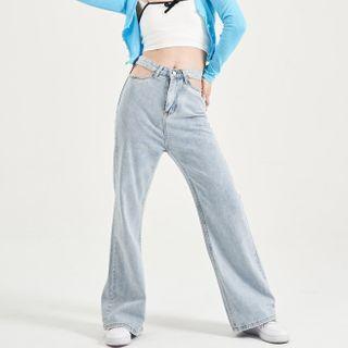 High-waist Waist Cut-out Straight-cut Jeans