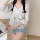 Puff-sleeve Floral Embroidered Blouse Almond - One Size