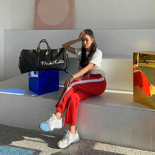 Band-waist Contrast-trim Slit-side Pants