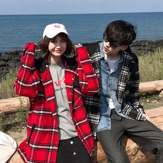 Couple Matching Hood Plaid Shirt Jacket