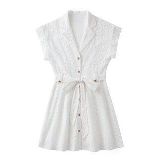 Embroidered Mini A-line Shirt Dress