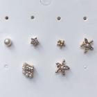 Set: Faux Pearl / Rhinestone Earring (assorted Designs) Set - E04a - Earring - Silver - One Size