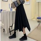 Asymmetrical Midi Skirt Black - One Size